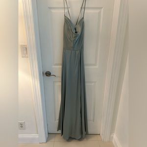 Davids Bridal charmeuse cowl bridesmaid dress with lace-up back